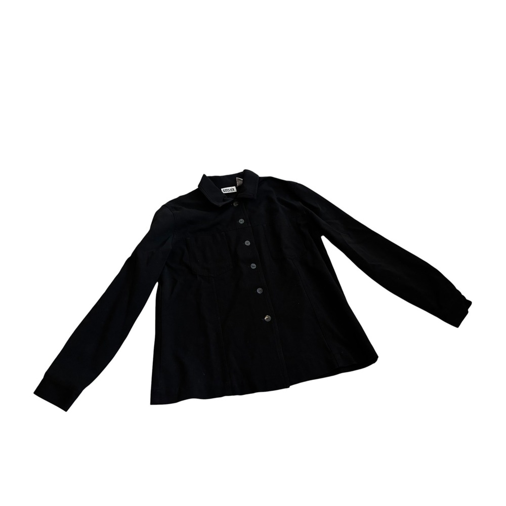 Chico's Design Shirt 1 M Black Button Down Utility Pocket Stretch Workwear